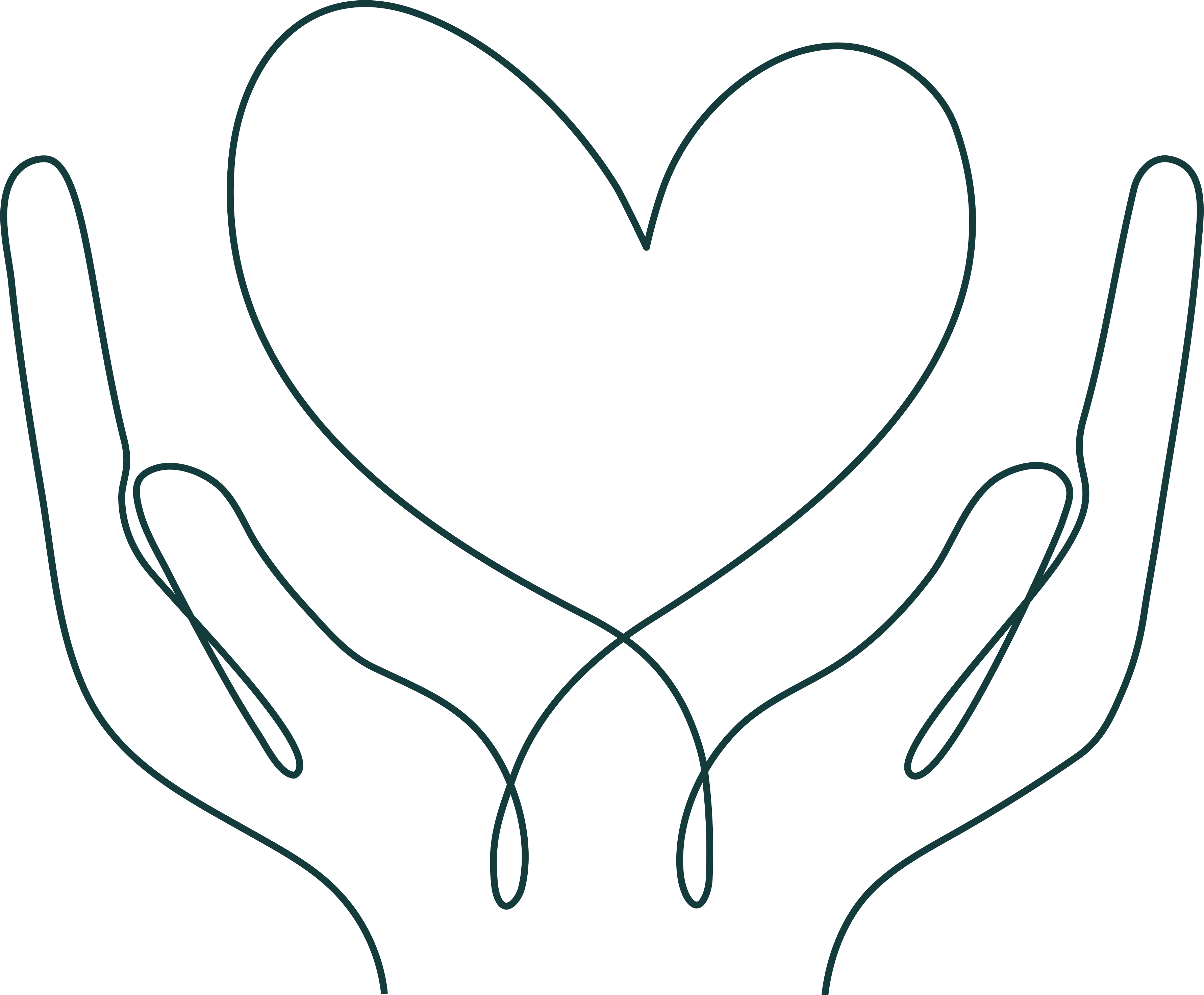 line drawing of a heart and hands